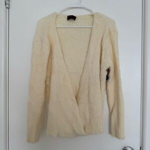 Kerisma Cream Fuzzy Long Sleeve Wrap Sweater Top